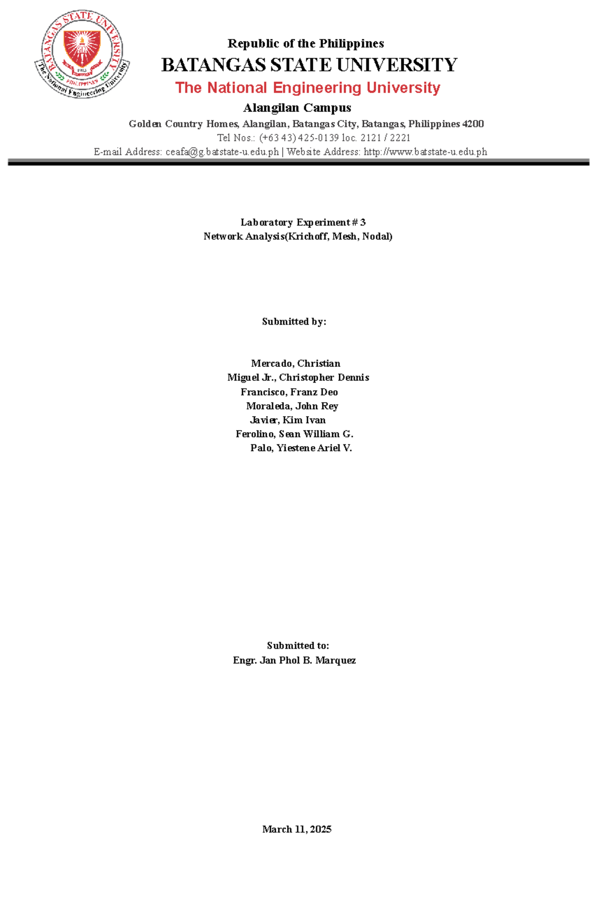 C2 LAB 3 - Network Analysis: Kirchhoff, Mesh, and Nodal Methods - Studocu