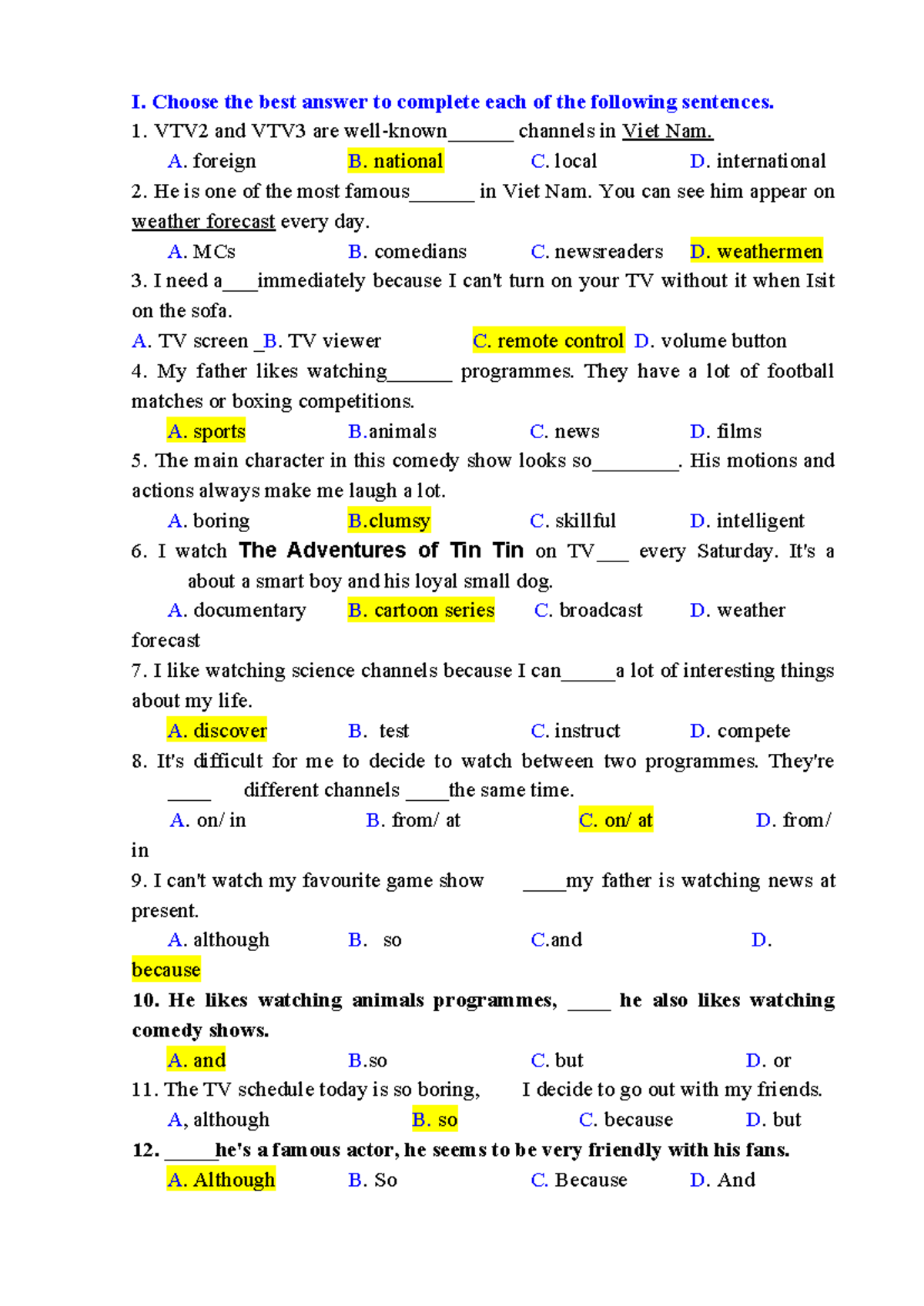 U7 Review: Best Answers & Mistakes in TV Program Questions - Studocu