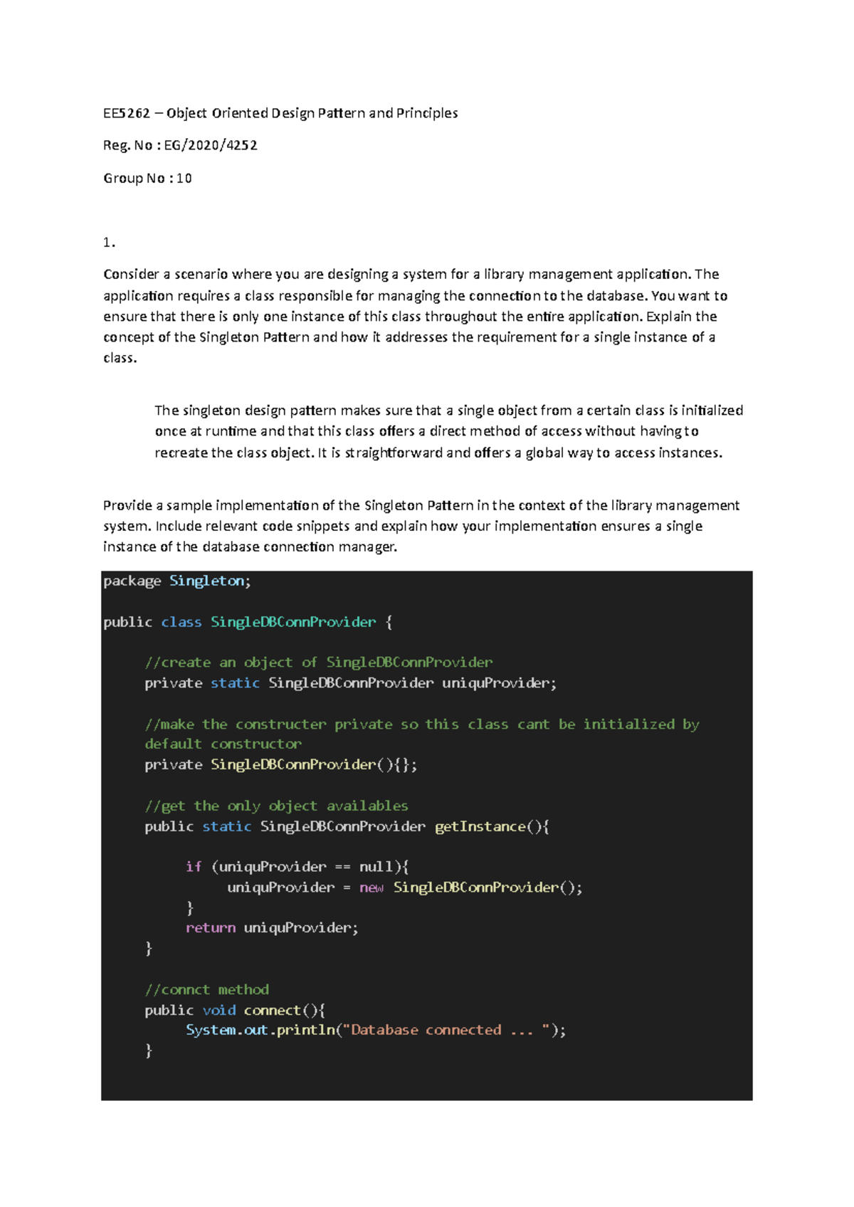 Design Pattern Question and answers - EE5262 – Object Oriented Design ...