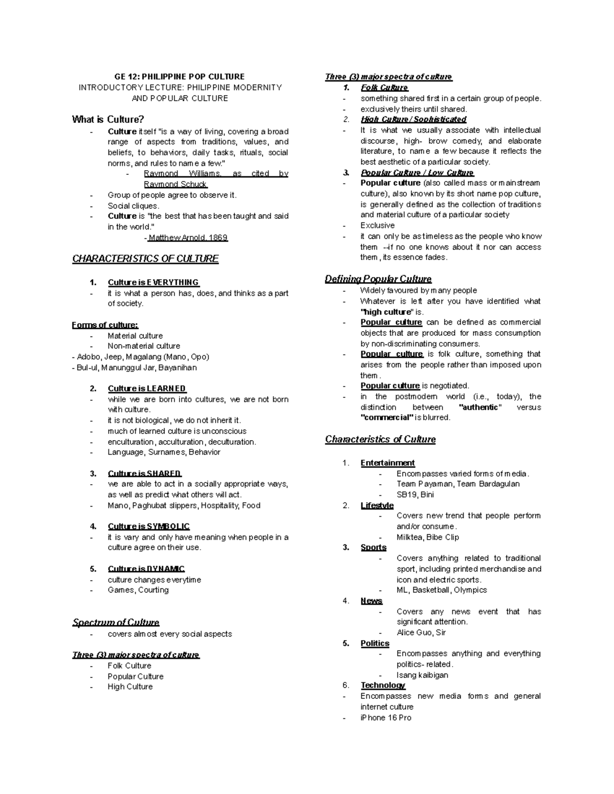 Pop Culture - Lesson 1 - CPC notes - GE 12: PHILIPPINE POP CULTURE ...