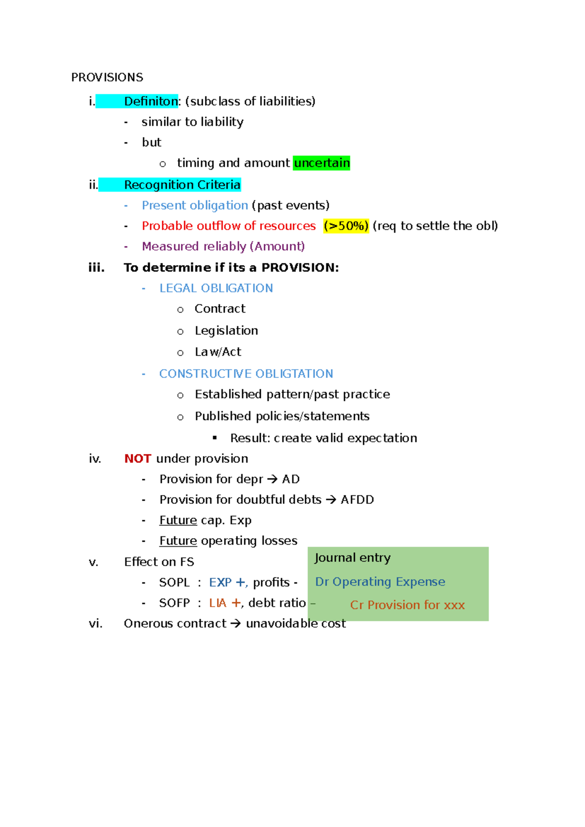 Provisions - Summary for Financial Accounting and Reporting (FAR) - Studocu
