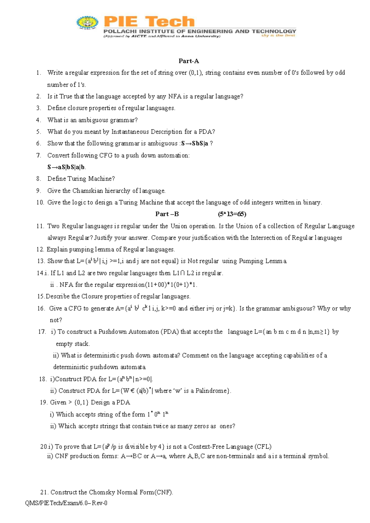 TOC Model Important Questions for CS 101 Final Exam - Studocu