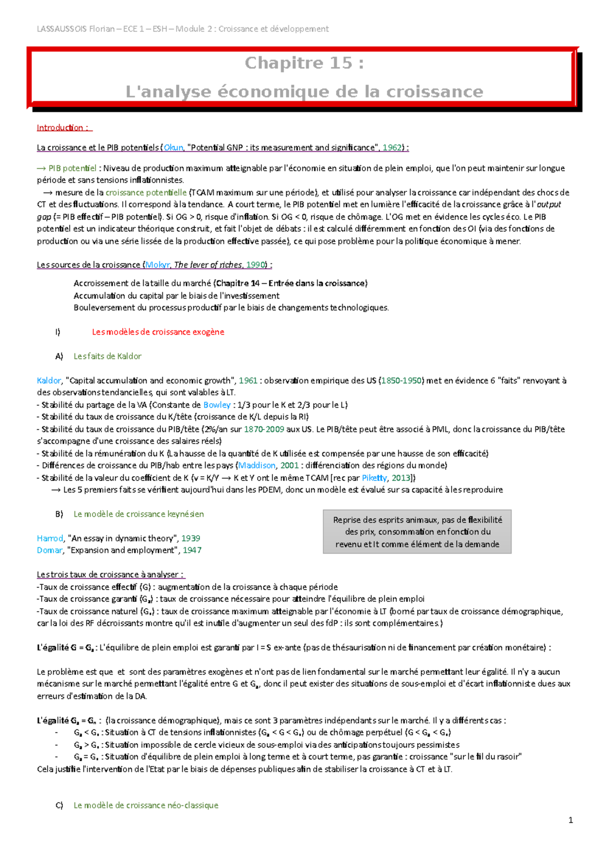 ESH - Chapitre 15 - Analyse de la Croissance Économique et PIB - Studocu