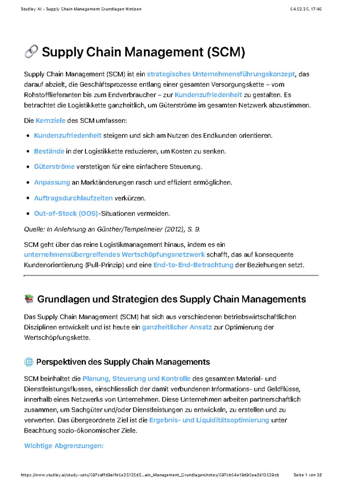 Studley AI Supply Chain Management Notizen - Grundlagen und Strategien ...