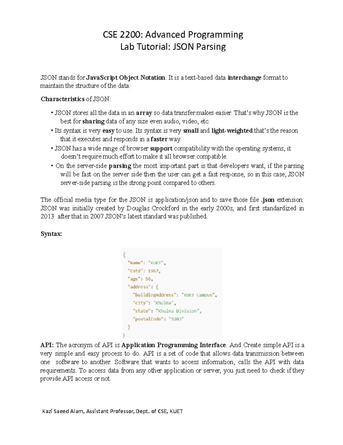 JSON Parsing - good note for beginner - CSE 2200: Advanced Programming ...