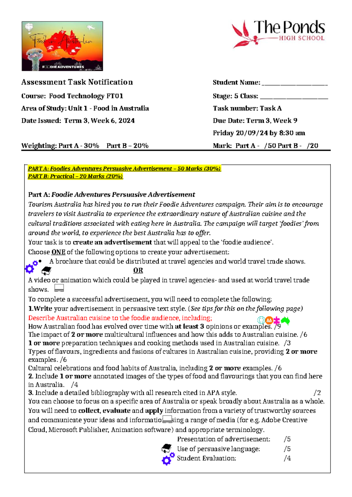 Assessment 1 - Unit 2 - Assessment Task Notification Student Name