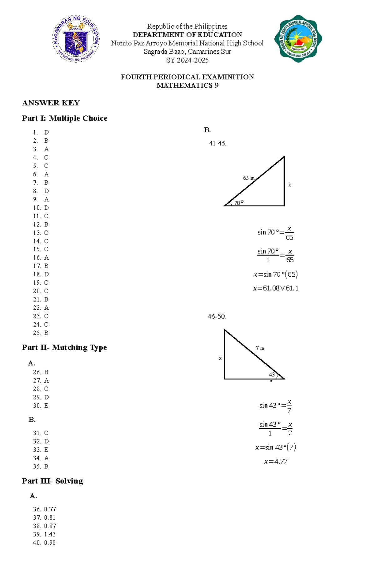Answer KEY 4th quarter - Done - Republic of the Philippines DEPARTMENT ...