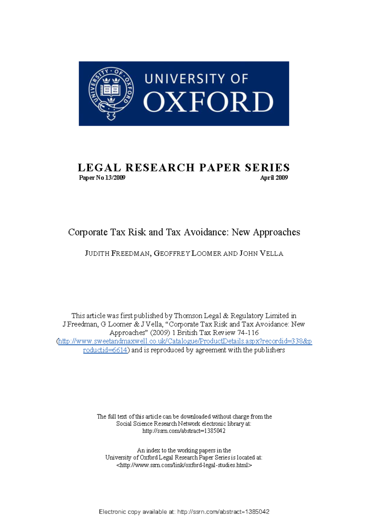 Corporate Tax Risk and Tax Avoidance: Insights from Tax Directors (LBS ...