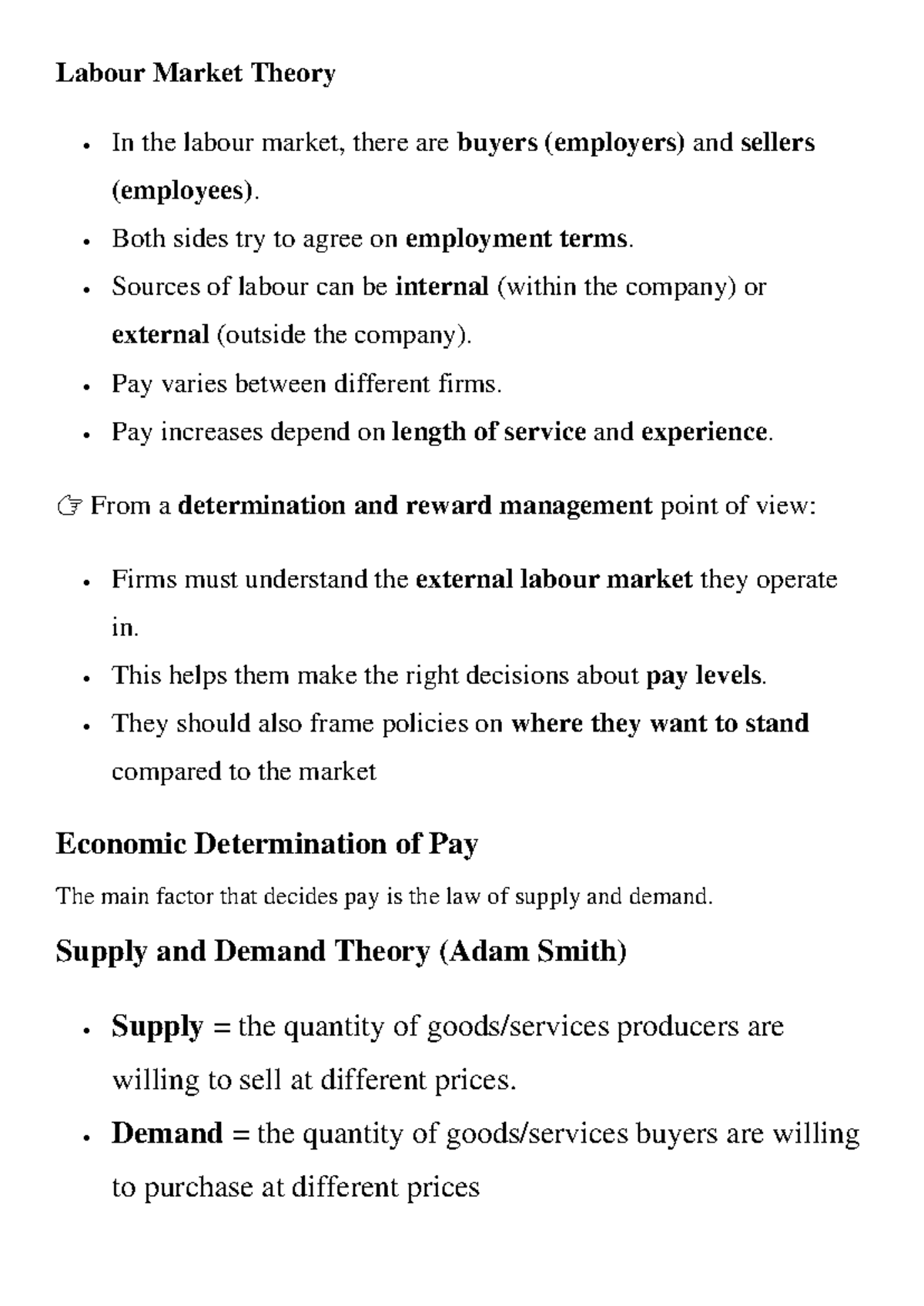 Labour Market Theory - Study Notes on Pay Determination - Studocu