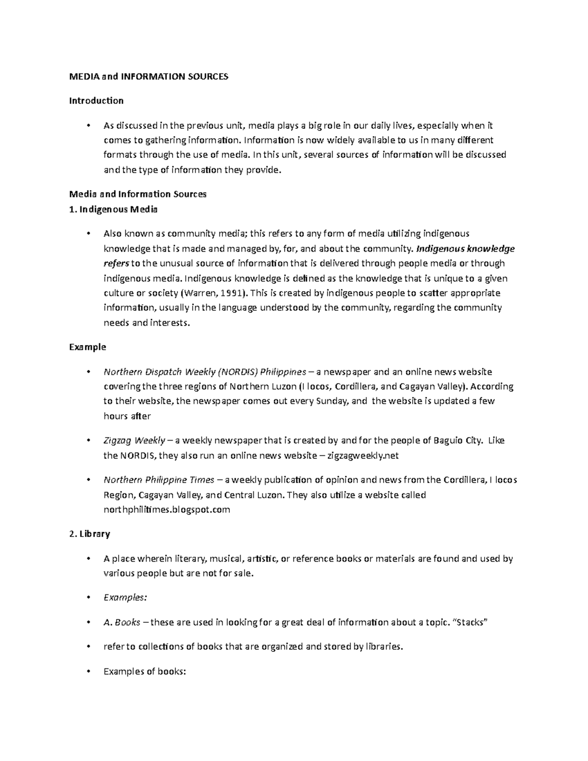 Media and Information Sources - MEDIA and INFORMATION SOURCES ...
