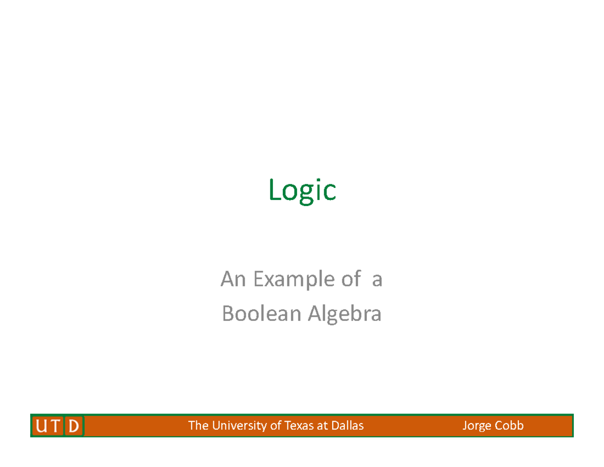 Ch1-Logic - Lectures notes - Logic An Example of a Boolean Algebra You ...
