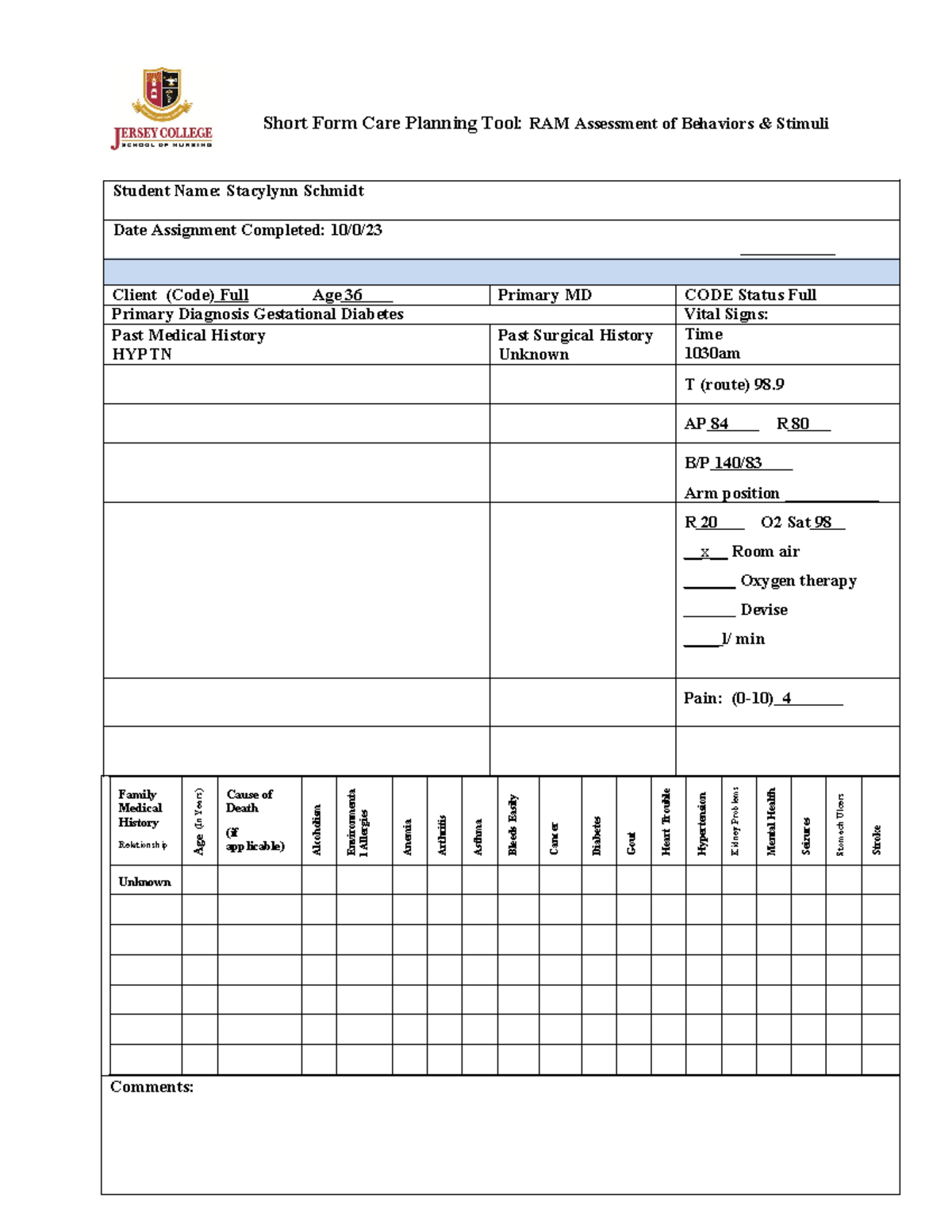 OB Care Plan: RAM Assessment & Professional Nursing Care Guide - Studocu