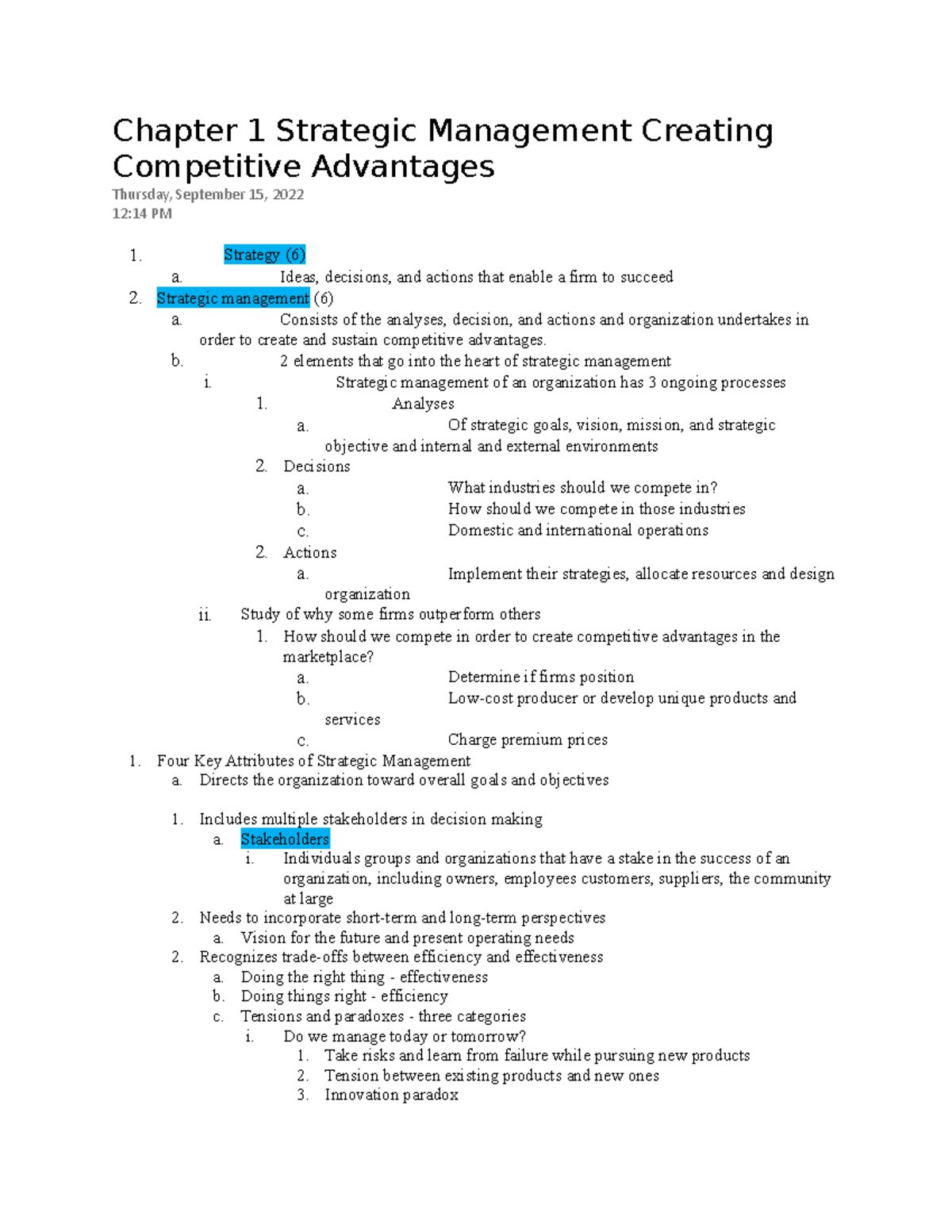 Chapter 1 Strategic Management Creating Competitive Advantages ...