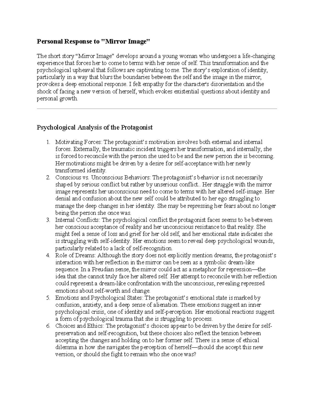 Psychological Lens: Analysis of 