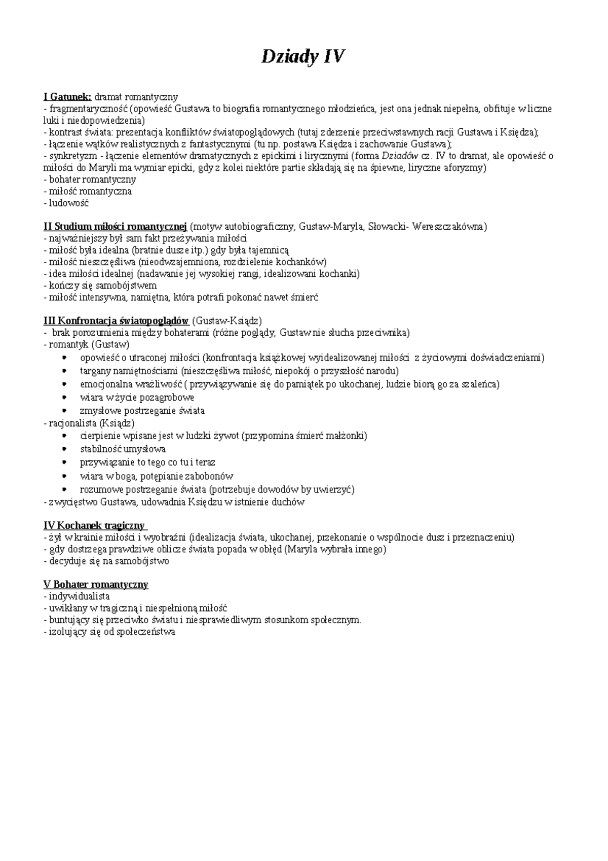 Notatek pl dziady czesc iv opracowanie - Dziady IV I Gatunek: dramat