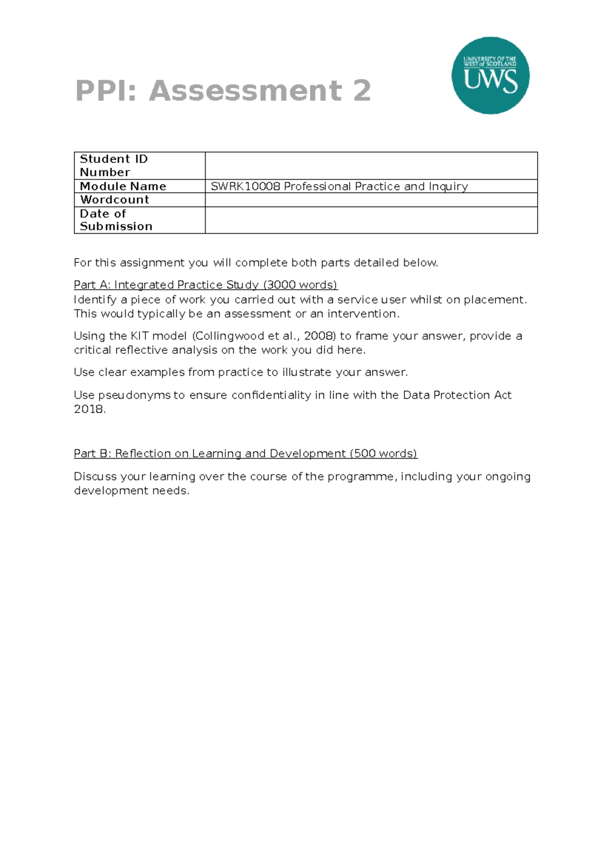 PPI Integrated Practice Study Template - PPI: Assessment 2 Student ID ...