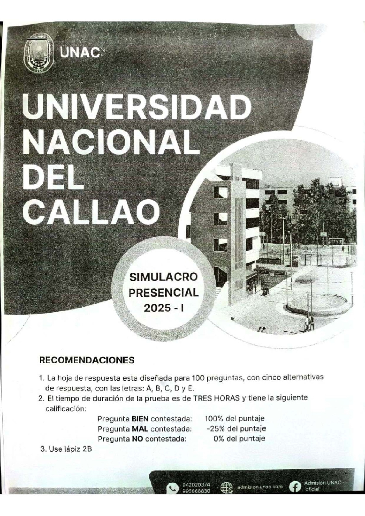 UNAC EXAMEN SIMULACRO DE ADMISIÓN 2025 I - RECOMENDACIONES Y PREGUNTAS ...