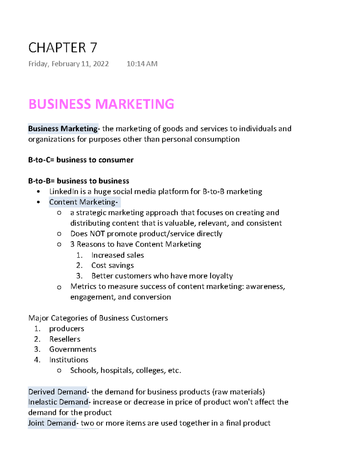 Marketing CH 7 - BUSINESS MARKETING Business Marketing- the marketing ...