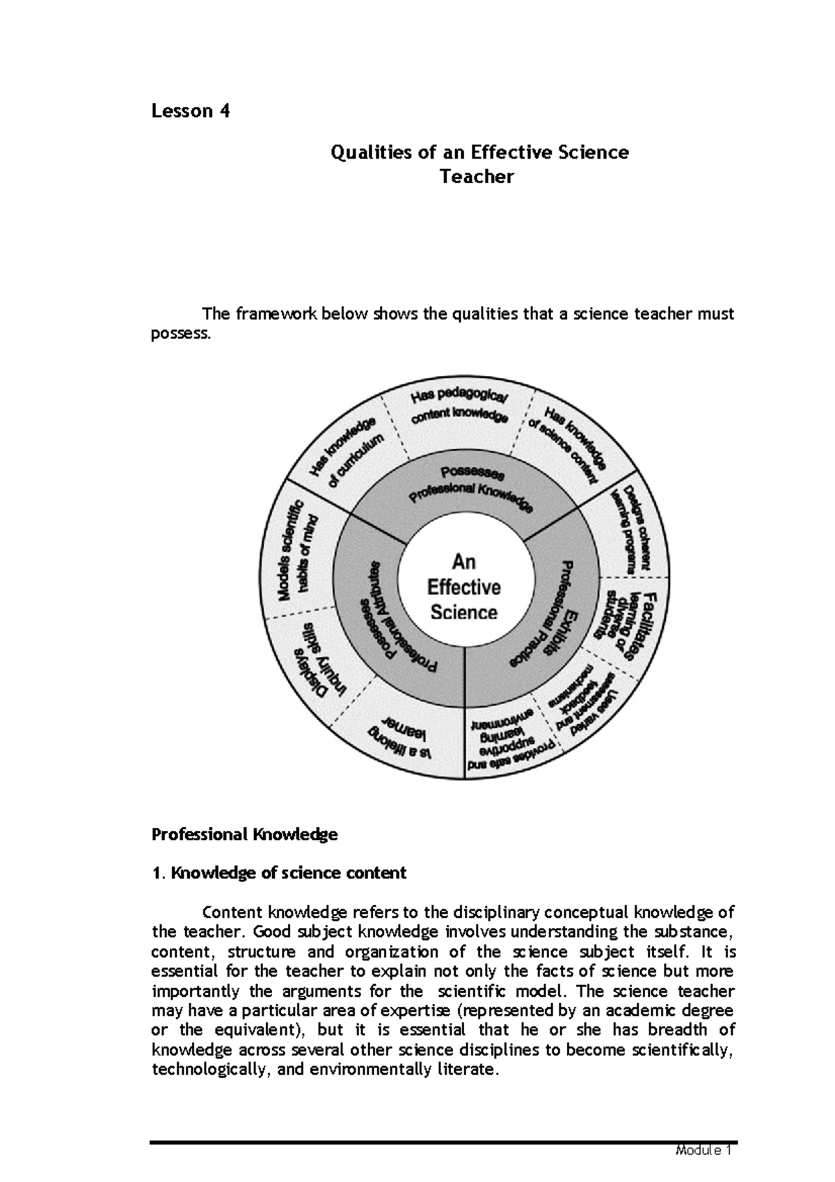 Lesson 4: Key Qualities of an Effective Science Teacher - Studocu
