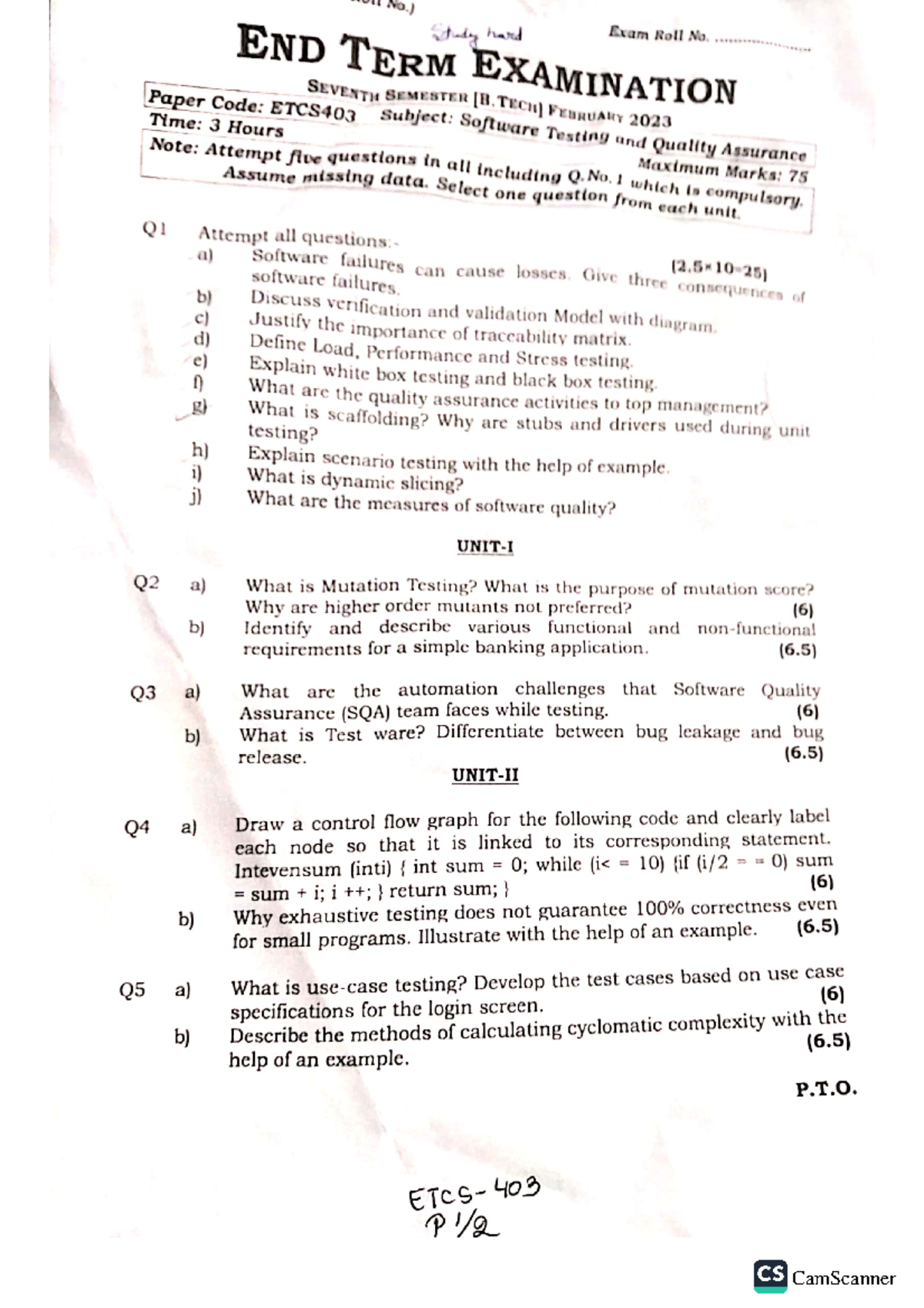 Software Testing 2023 Question Paper Overview - Studocu