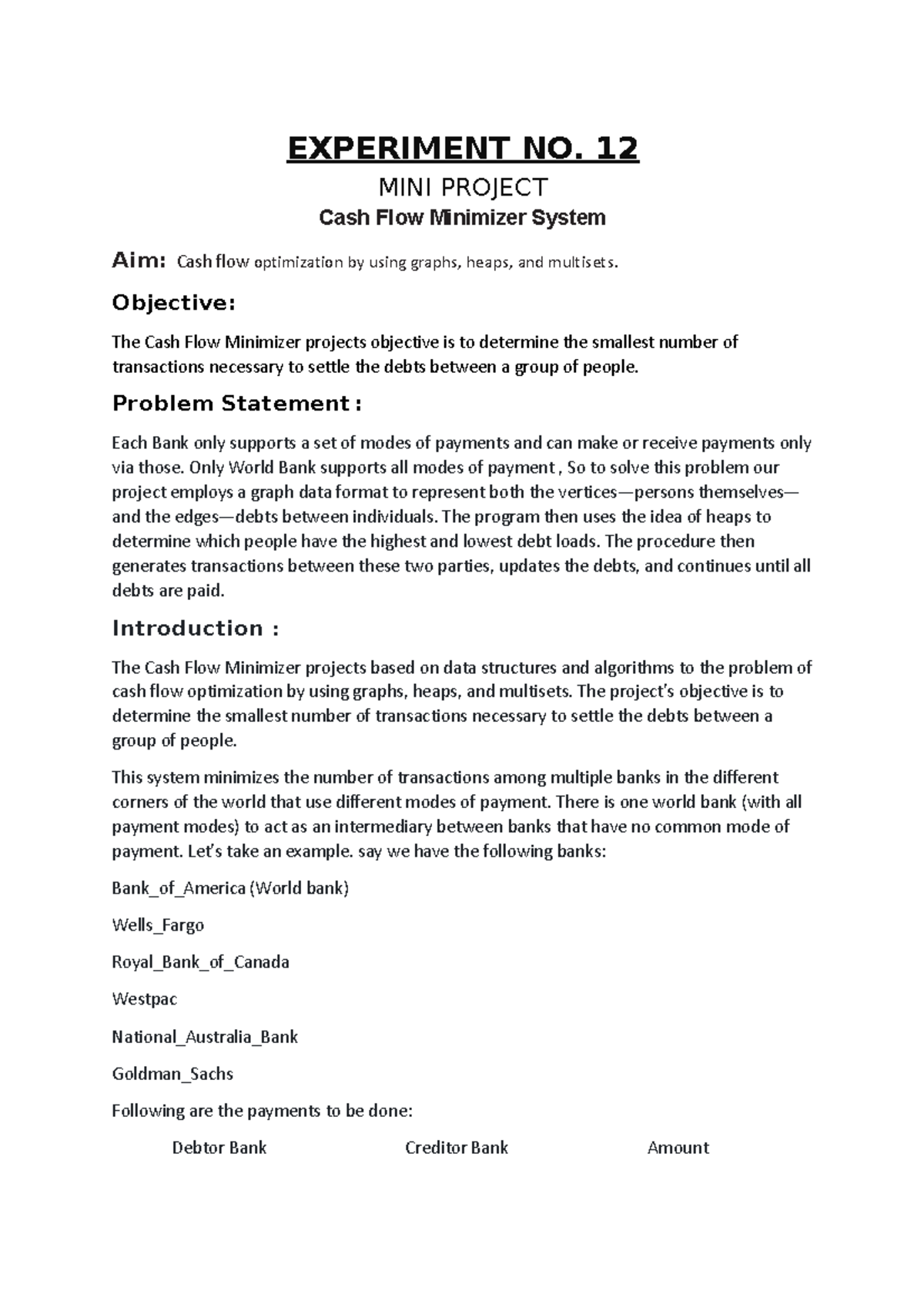 Dsminiproject - Cash Flow Minimizer System Overview - Studocu