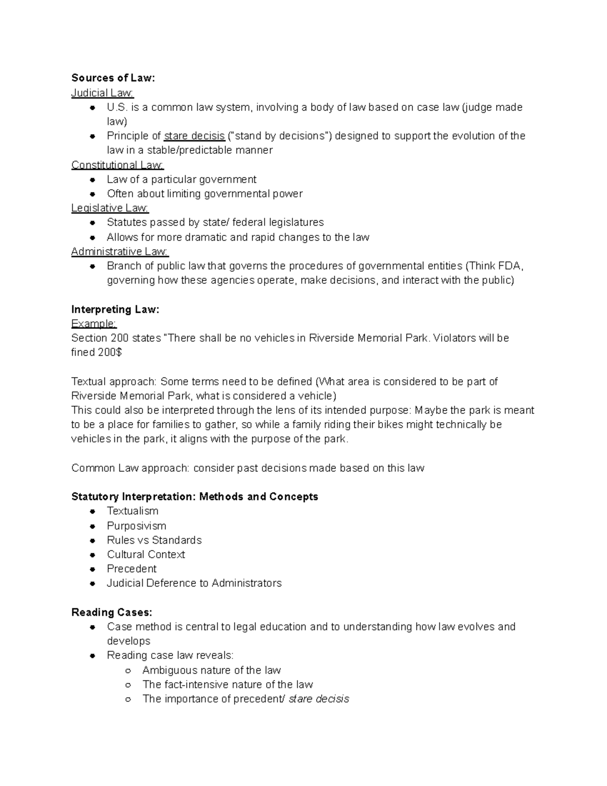 Law 2 - Class Notes: Understanding Sources of Law and Judicial ...