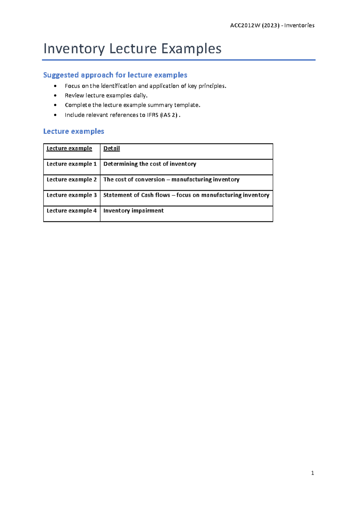 ACC2012 W: Inventory Lecture Examples and Key Principles 2023 - Studocu
