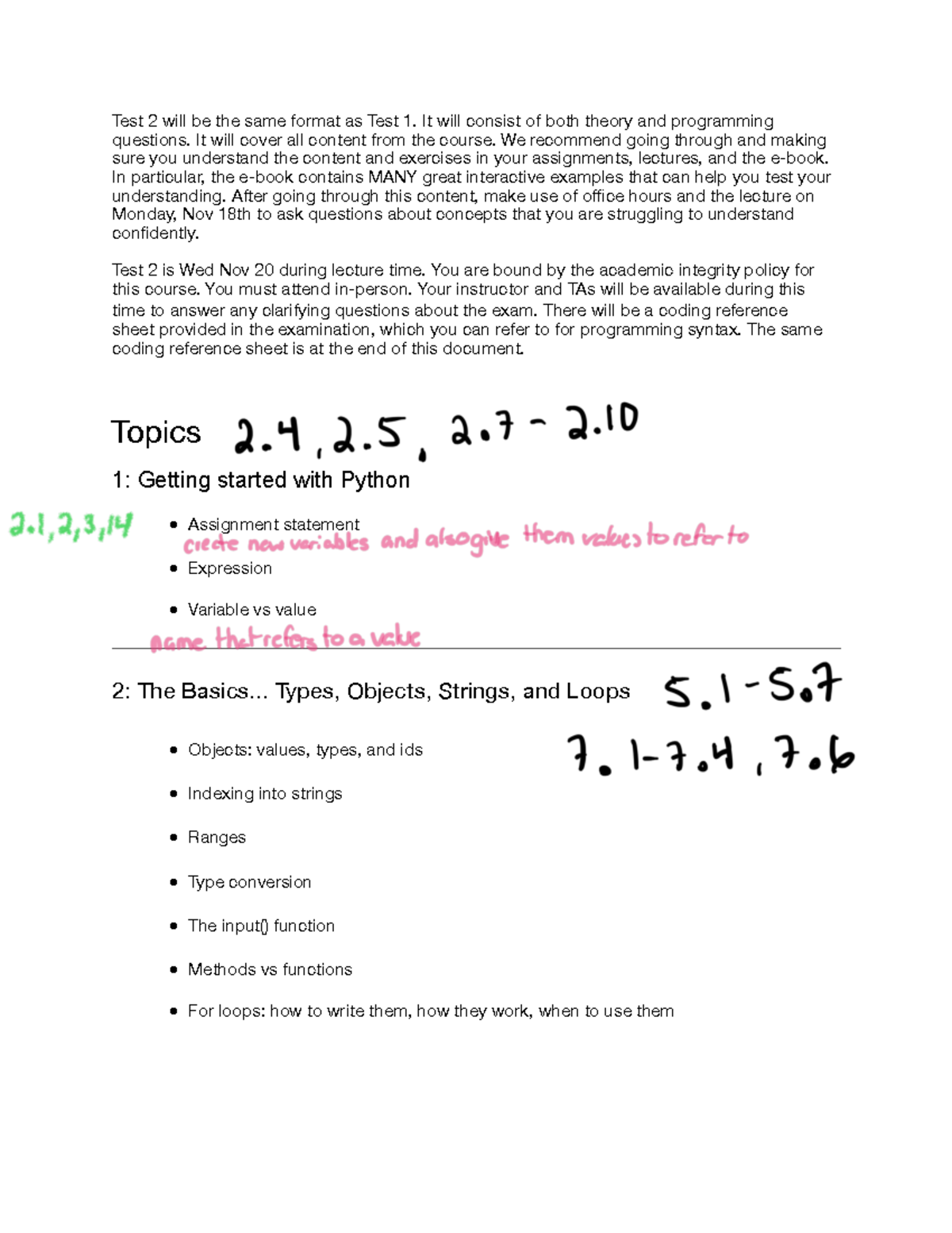 Test 2 Study Guide - Python Programming Concepts Review - Studocu