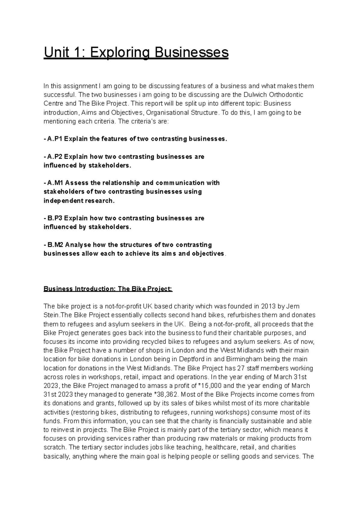 Unit 1: Exploring Business Features and Stakeholder Influence - Studocu
