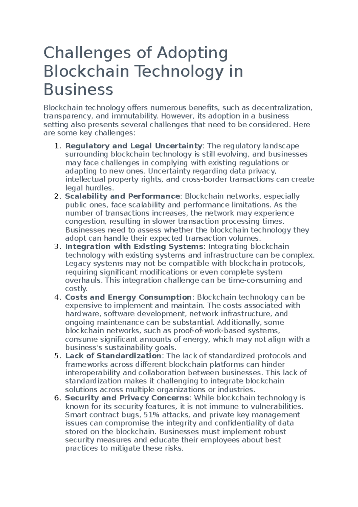 Challenges of Adopting Blockchain Tech in Business: Key Insights - Studocu
