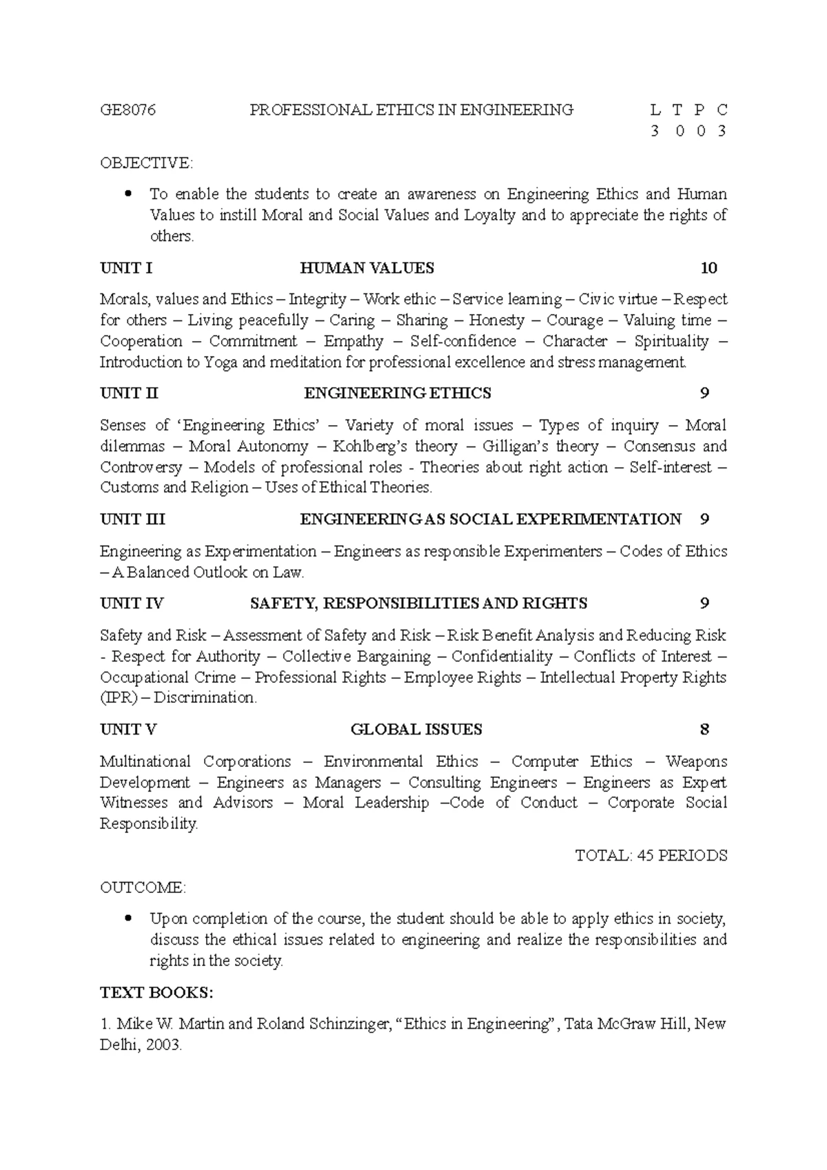 GE8076 - Professional Ethics in Engineering: Quiz/Exam Review Notes ...