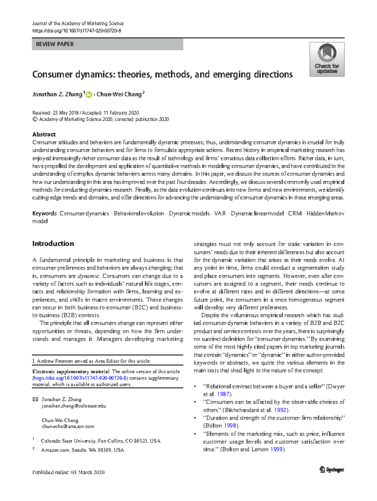 Consumer Dynamics: Theories, Methods & Future Directions in Marketing ...