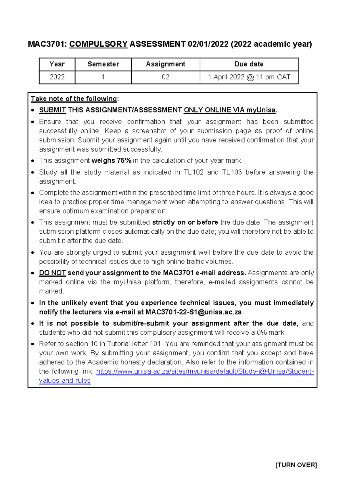 MAC3701 Assessment 2 Guidelines and Requirements (2022 S1) - Studocu