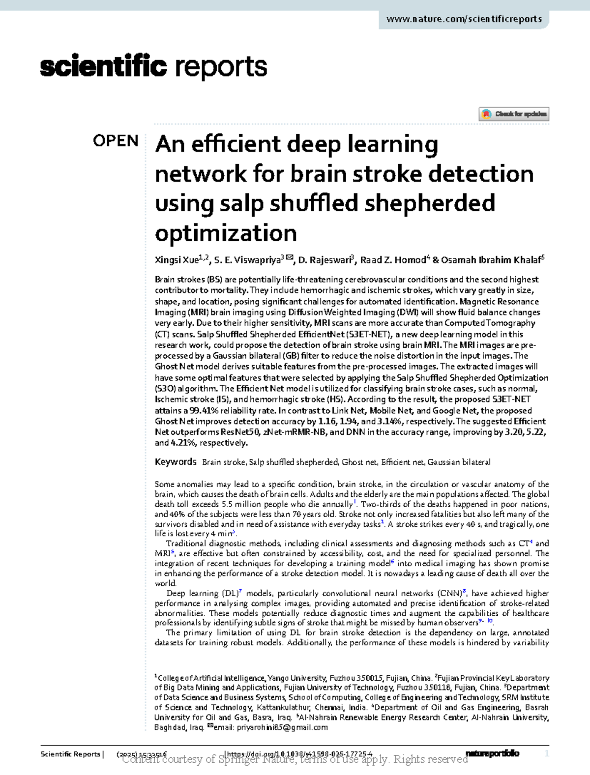 Efficient Deep Learning for Brain Stroke Detection (Course Code: OPEN ...