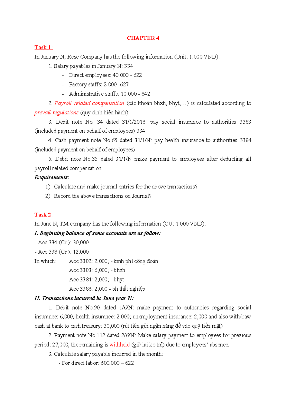 CHAPTER 4 Tasks: Payroll Calculations & Journal Entries for N Year ...