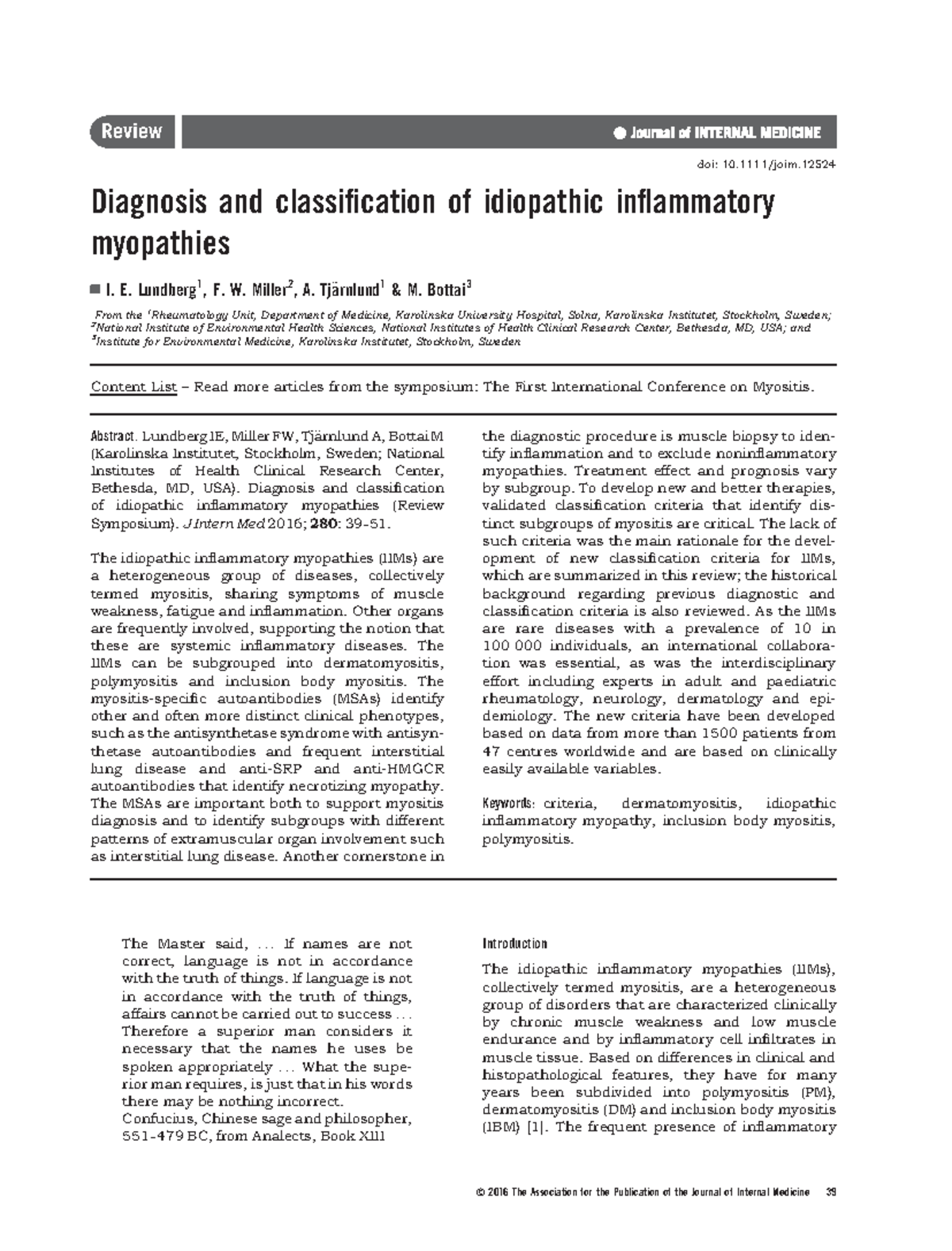 Myopathies Review 2 - good - doi: 10/joim. Diagnosis and classification ...