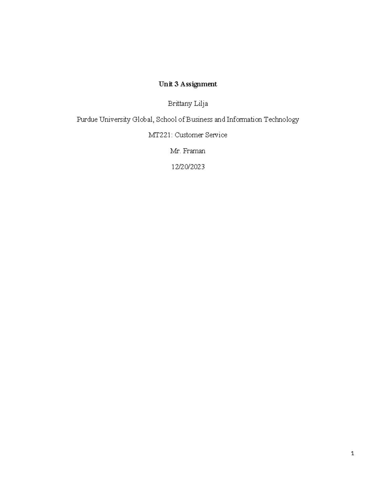 Unit 3 Assignment - work - Unit 3 Assignment Brittany Lilja Purdue ...