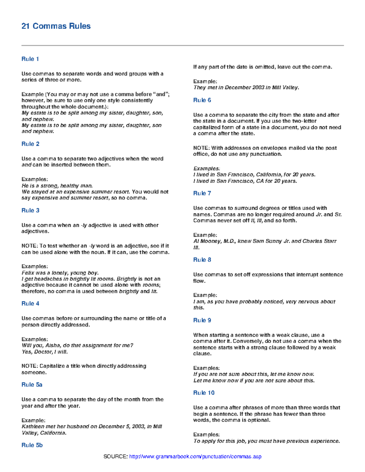 21 Comma Rules for Punctuation Mastery - Studocu