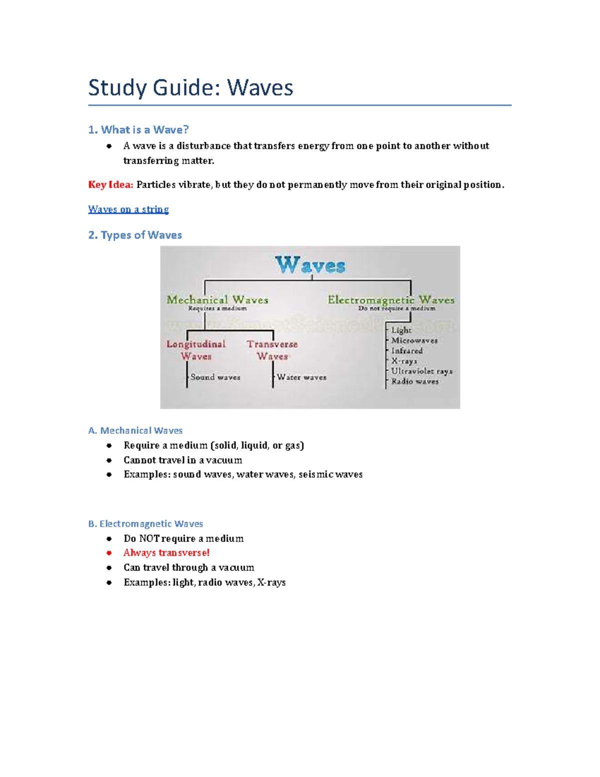 Grade 10 Waves Study Guide: Understanding Wave Properties and Types ...
