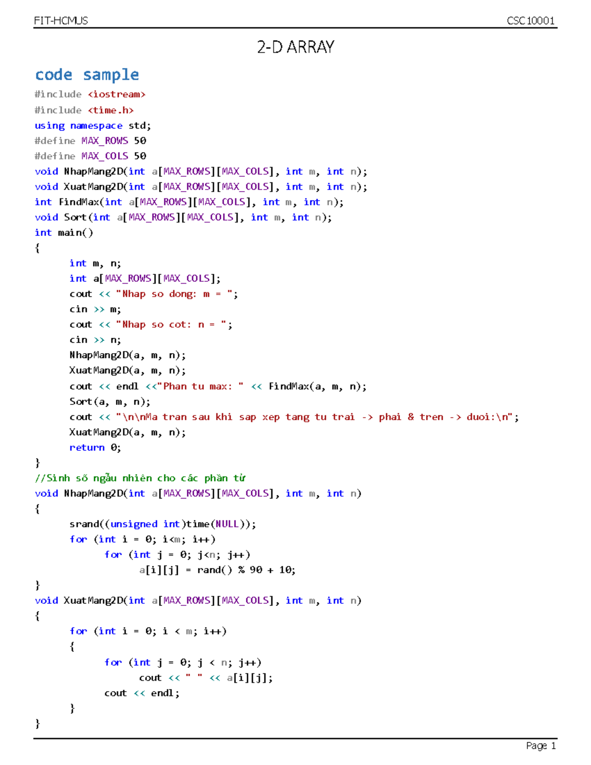 Week 08 - Array 2D Theory and Code Sample (CS101) - Studocu