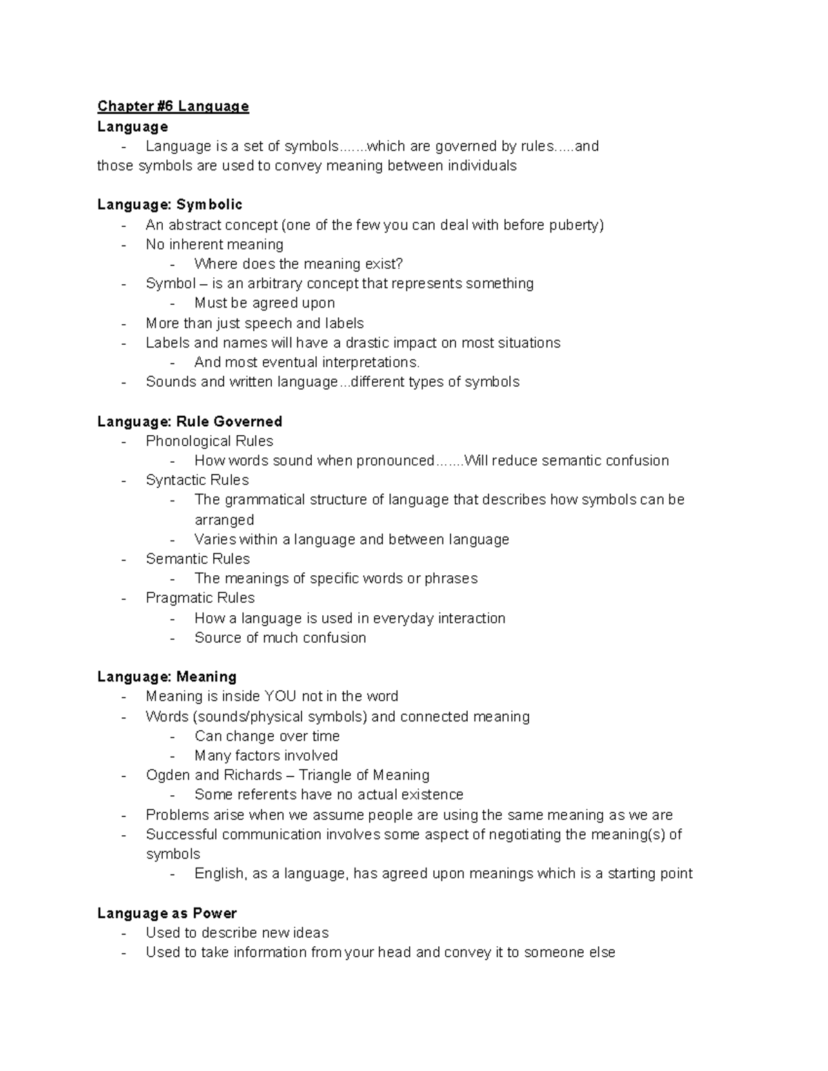 Chapter #6 OL MB 200 - Lecture Notes - Chapter #6 Language Language ...