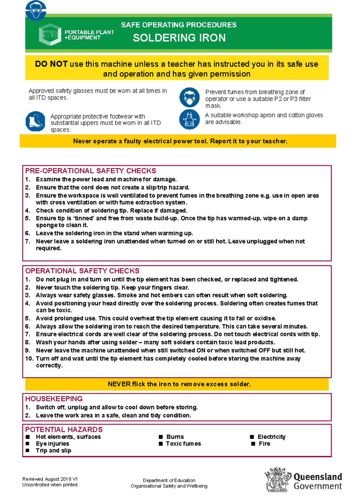 ITD Safety Guidelines for Soldering Iron Operation - Studocu