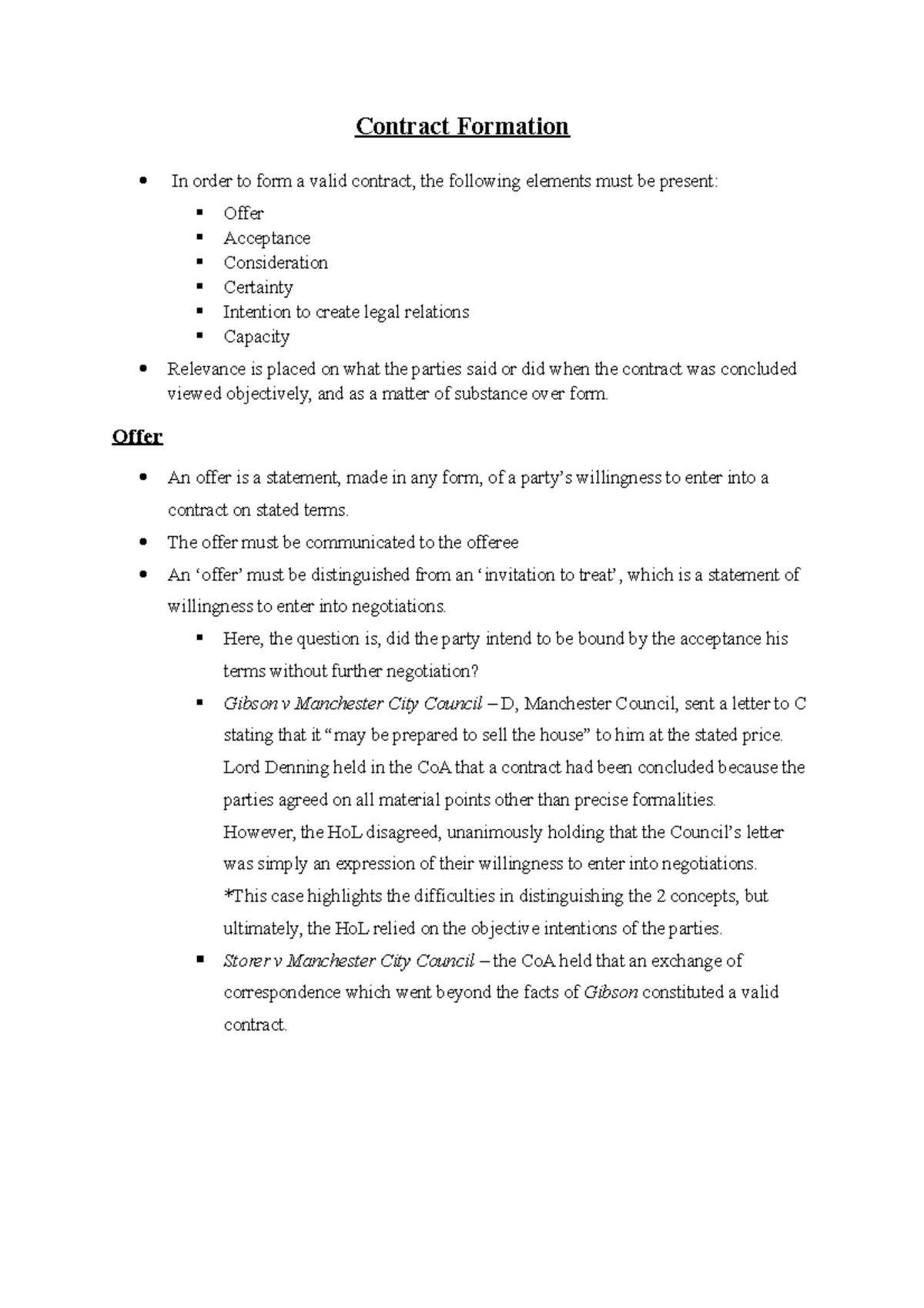 Contract Formation - Lecture Notes 1-2 on Offer, Acceptance ...