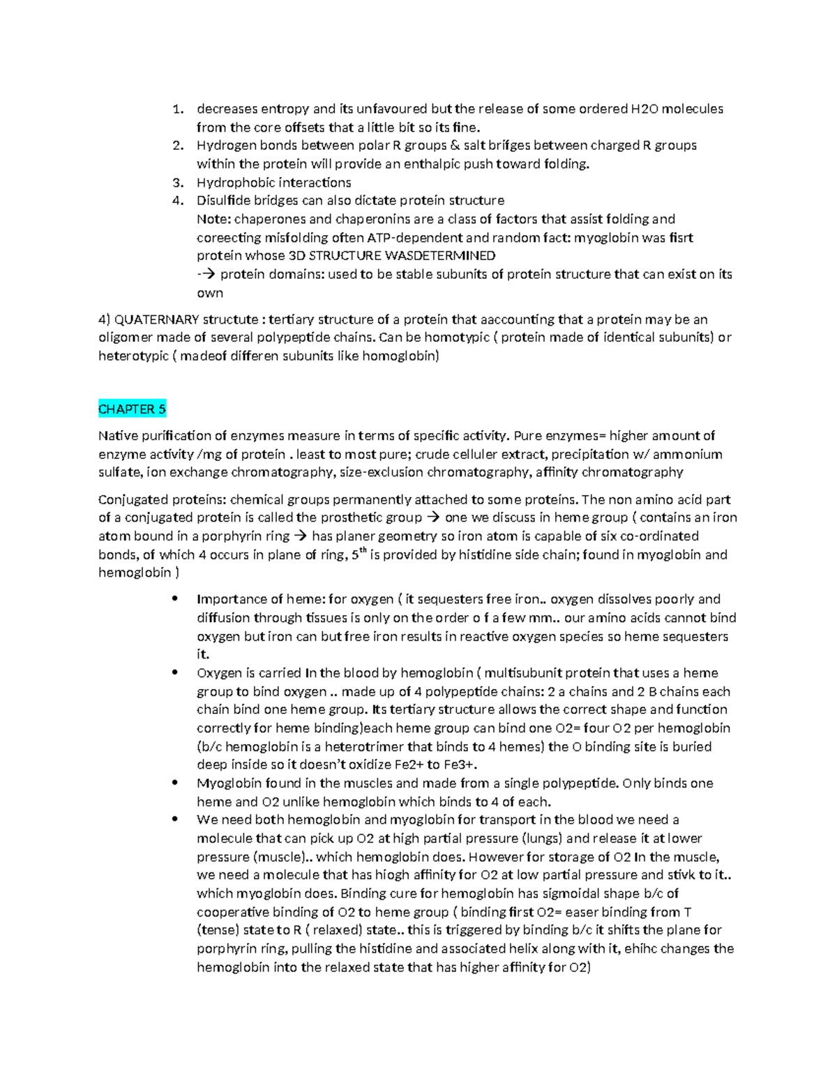Chapter 5 - Lecture Notes on Protein Structure & Enzyme Function - Studocu