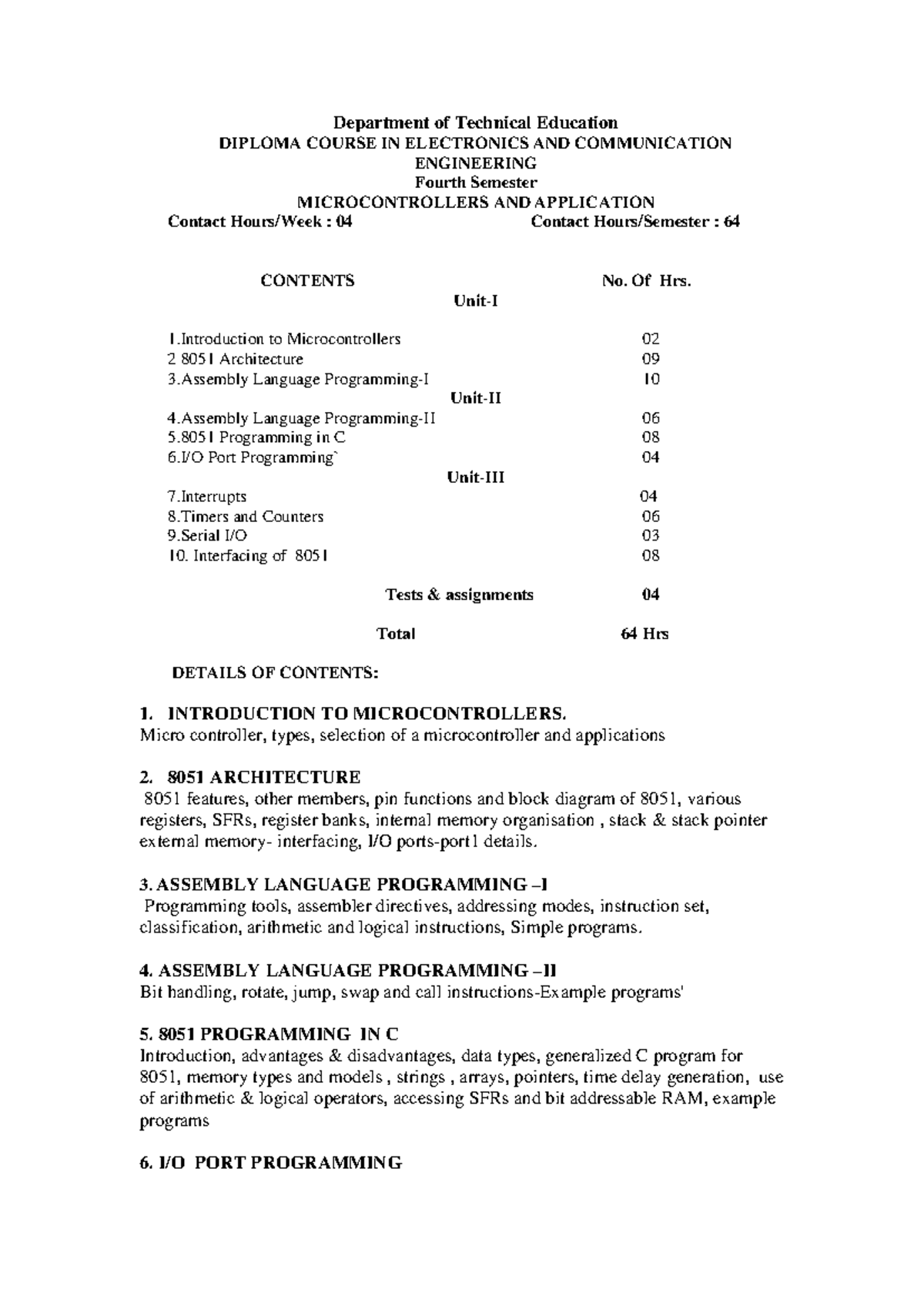 Microcontrollers and Applications - ECE 4th Sem Lecture Notes - Studocu