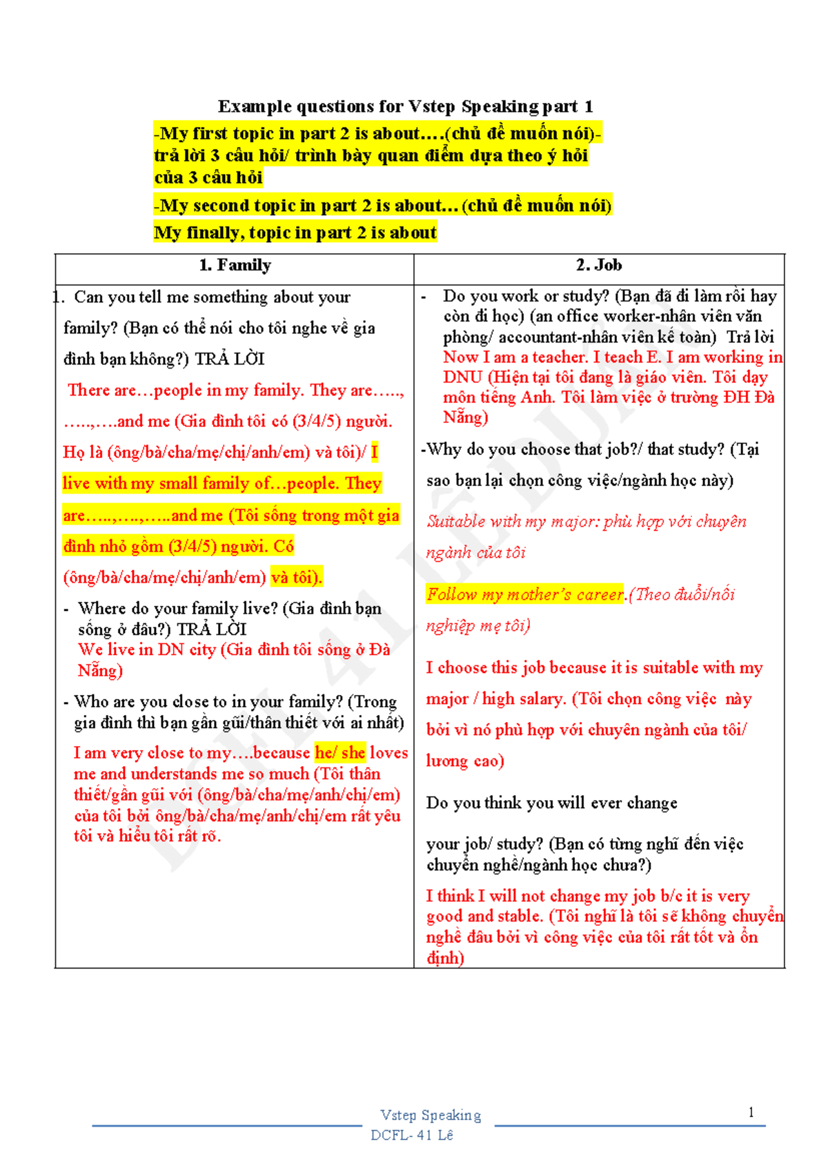 Vstep Speaking Part 1: Example Questions and Answers - Studocu