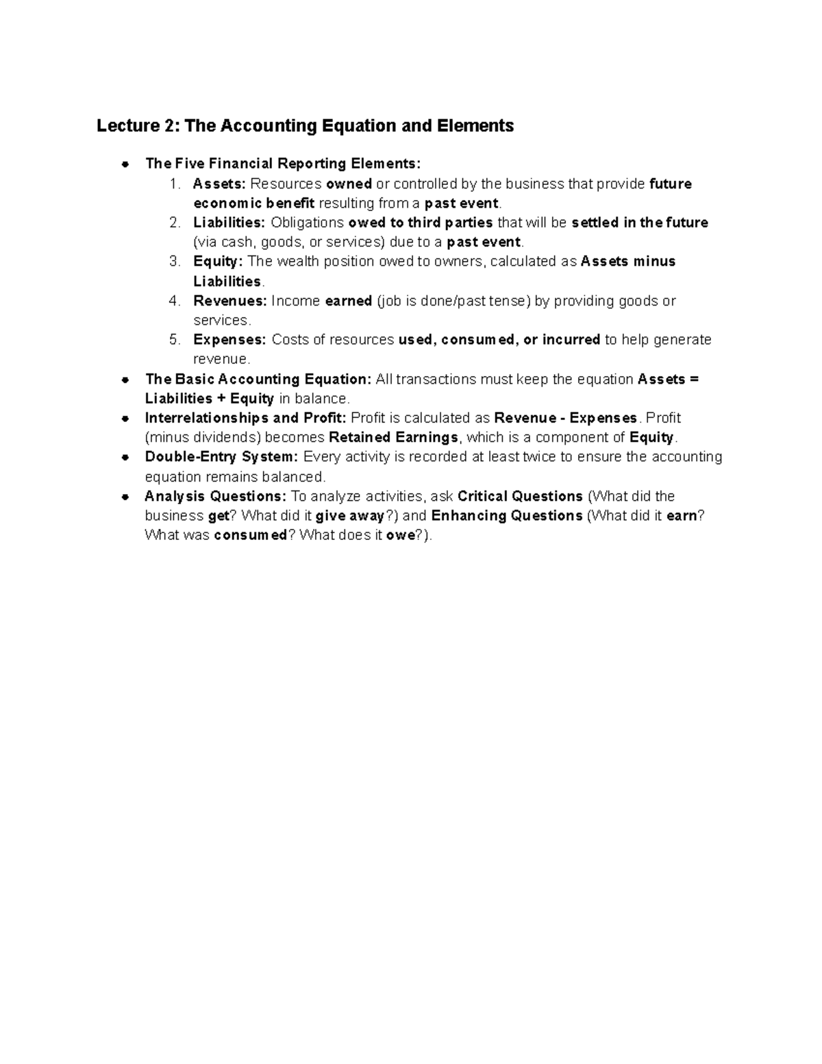 Lecture 2: Understanding the Accounting Equation & Financial Elements ...