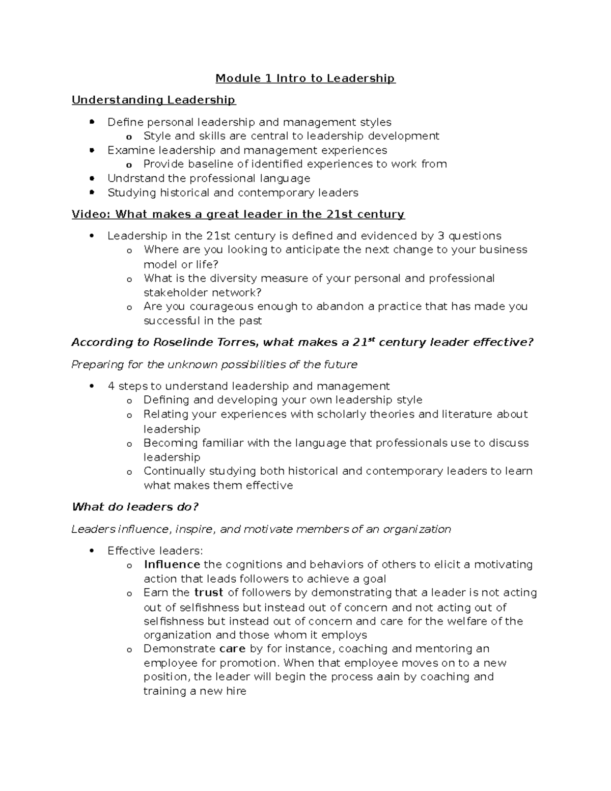 Module 1 Notes: Understanding Leadership & Management Styles - Studocu