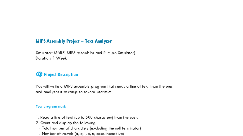 CSE331 Assignment 1 - MIPS Text Analyzer Project - Studocu