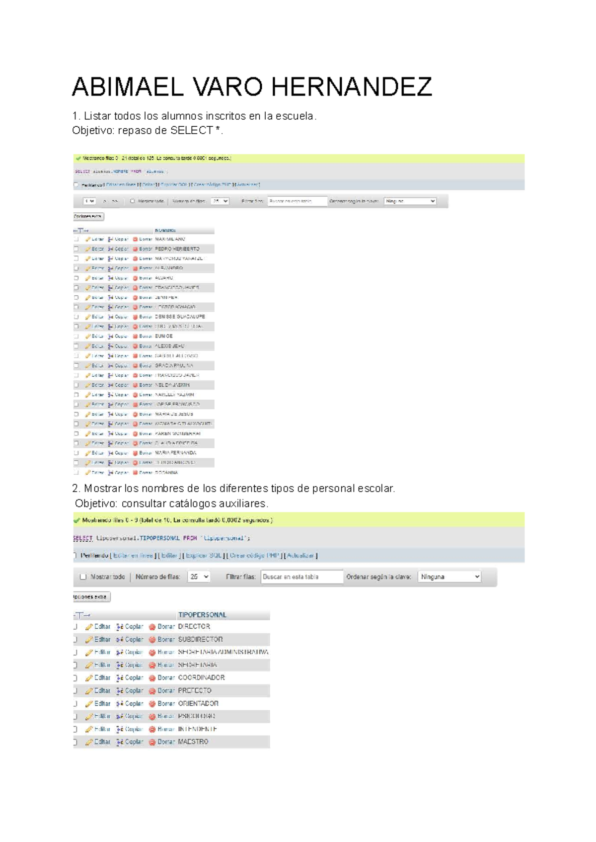 Ejercicios SQL con Base de Datos 1: Consultas y Promedios - Studocu